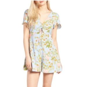 LEITH Blue Floral Short Sleeve Romper Sz Lrg